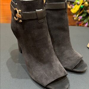 Coach Black Suede Peep-Toe Ankle Booties
